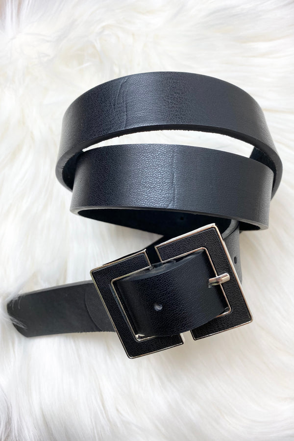 Cintura nera con fibbia argento